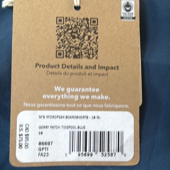 PATAGONIA MEN'S HYDROPEAK BOARDSHORTS 18" blue‎ size 38 nwt - Picture 5 of 6